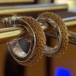 Unique Two Tone Chain Mesh Hoop Earrings